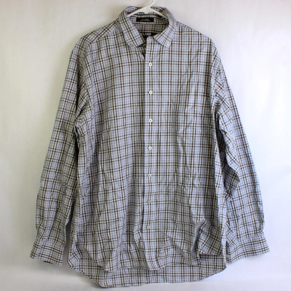 Kirkland Signature Blue & Brown Plaid Long-Sleeve Button-Down Shirt Men's XL
