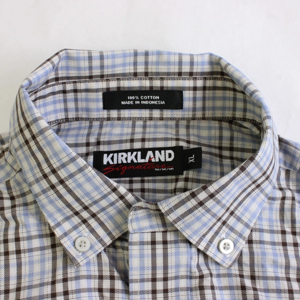 Kirkland Signature Blue & Brown Plaid Long-Sleeve Button-Down Shirt Men's XL