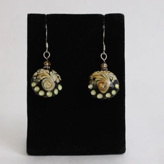 Black and Cream Murano Glass Dangle Drop Earrings