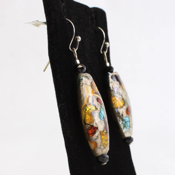 Multicolor Mosaic Murano Glass Dangle Drop Earrings