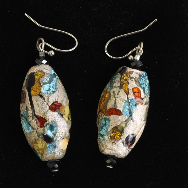 Multicolor Mosaic Murano Glass Dangle Drop Earrings