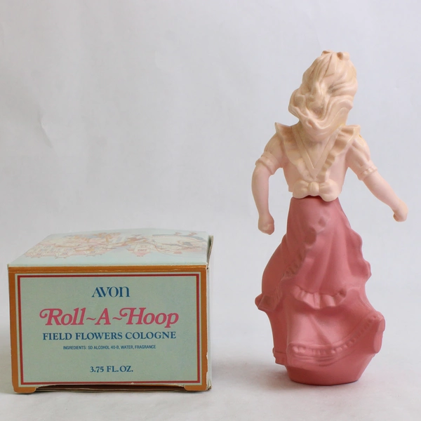 Vintage Avon Roll A Hoop Decanter Field Flowers Cologne (Full Bottle, 3.75 Oz)