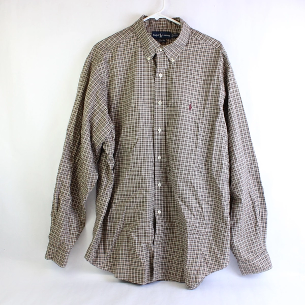 Polo Ralph Lauren Brown Plaid Long-Sleeve Button-Down Men's 17 1/2 XL