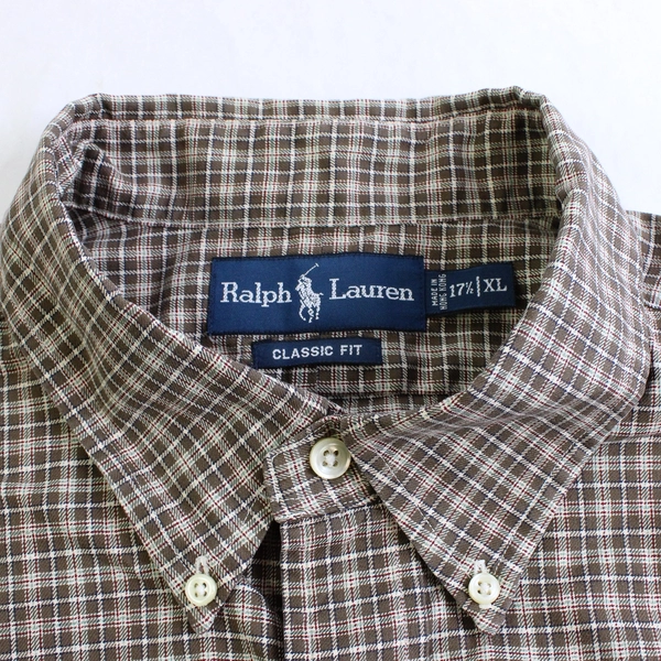 Polo Ralph Lauren Brown Plaid Long-Sleeve Button-Down Men's 17 1/2 XL
