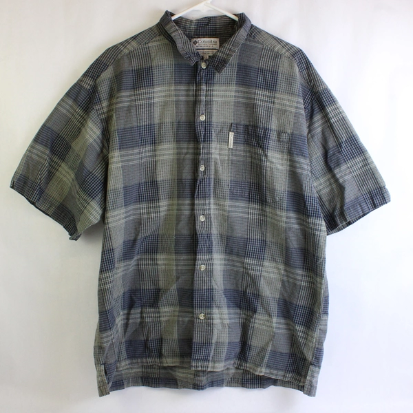 Columbia Sportswear Green and Blue Plaid Short-Sleeve Button-Up Men's Size XL