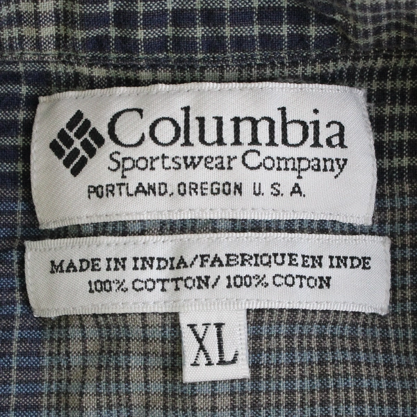 Columbia Sportswear Green and Blue Plaid Short-Sleeve Button-Up Men's Size XL