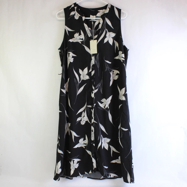 A New Day Black & White Floral Pattern Sleeveless Shift Dress Women's Large NWT
