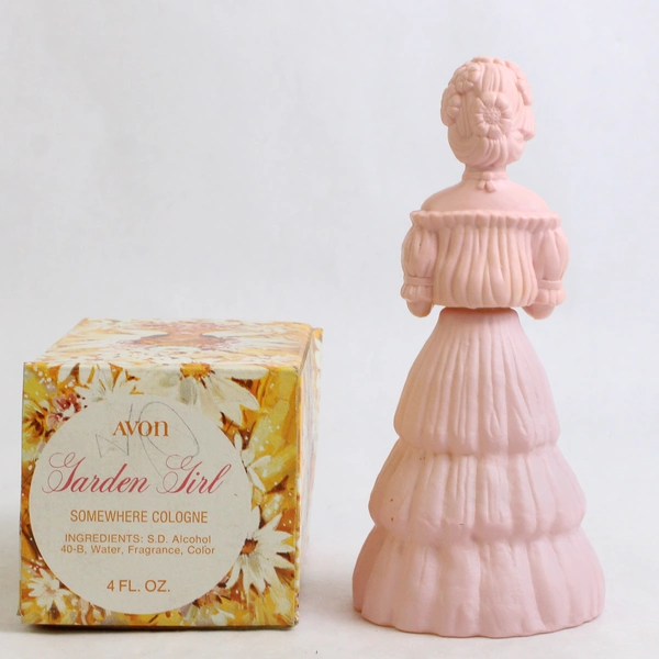 Vintage Avon Garden Girl Decanter Somewhere Cologne (Full Bottle, 4 Oz)