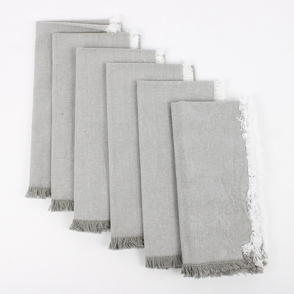Set of 6 Au Natural Gray and White Cotton Kitchen Towels