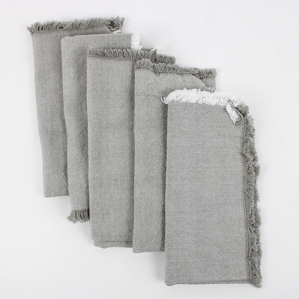 Set of 5 Au Natural Gray and White Cotton Kitchen Towels