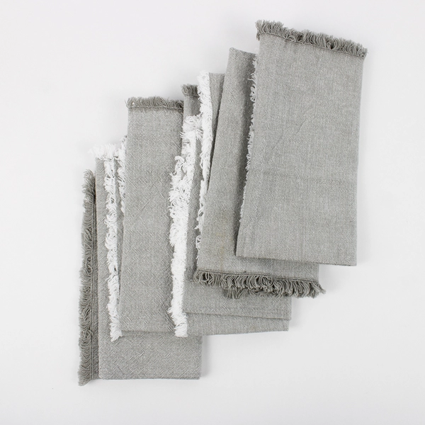 Set of 5 Au Natural Gray and White Cotton Kitchen Towels
