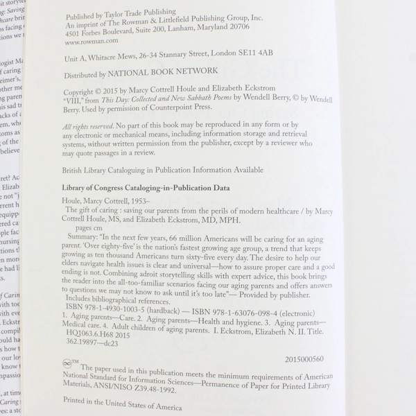 The Gift of Caring by Houle & Eckstrom 2015 Taylor Trade Publishing Signed