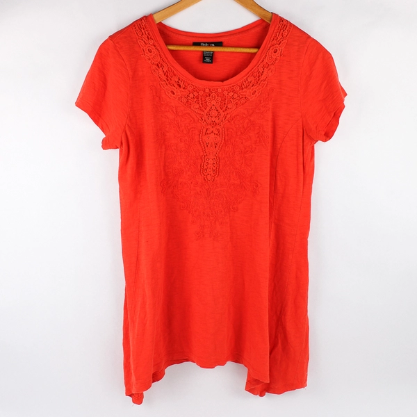 Style & Co. Orange Short-Sleeved Cotton T-Shirt Women's Small