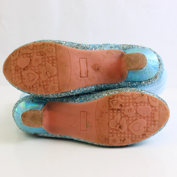 Unbranded Light Blue Shiny Sequin Faux Fur Trim Heel 1" Booties Girls Size 6.7