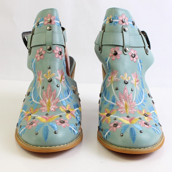 Unbranded Studded Embroidered Floral Chunky Heel Cutout Women's Size 9.5-10