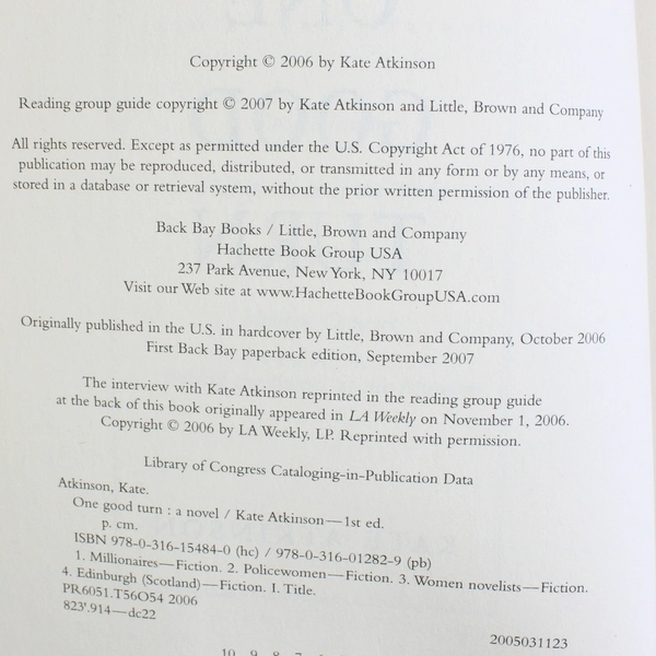 One Good Turn by Kate Atkinson, 2006, Back Bay Books, Paperback Books