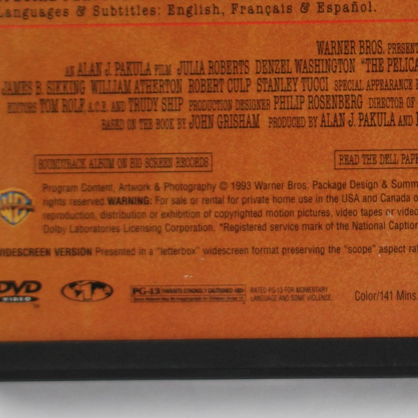 The Pelican Brief (DVD, 1997) Denzel Washington, Julia Roberts PG-13 Movie