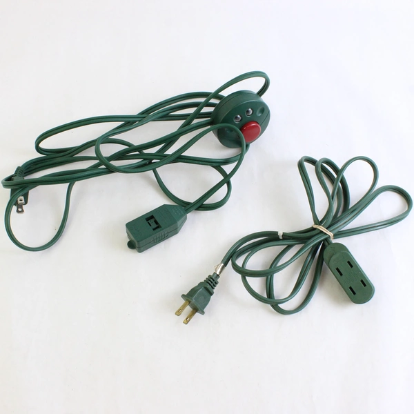 Lot of 5 Green 3-Outlet and 6-Outlet Extension Cords 6ft to 15ft