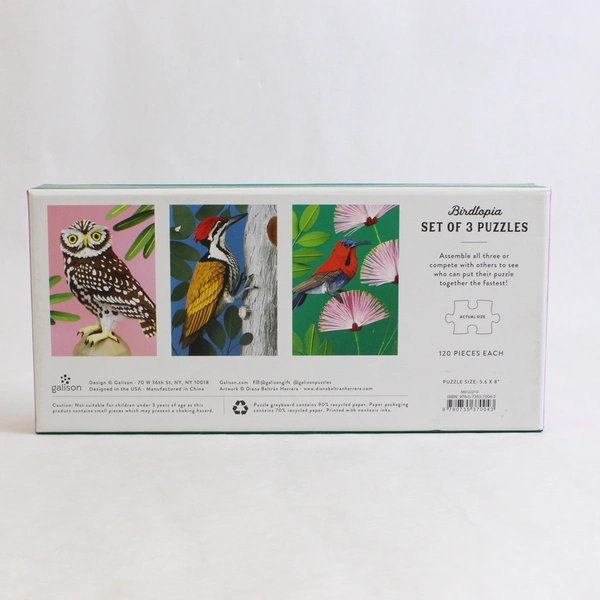 Set of 3 Birdtopia Puzzles 120 Pieces Each 5.6 x 8" Diana Beltran Herrera