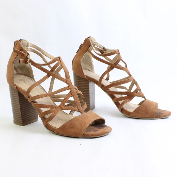 Brash Brown Strappy Faux Suede 4" Block Heel Womens Size 9
