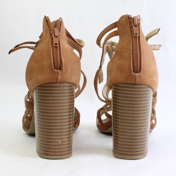 Brash Brown Strappy Faux Suede 4" Block Heel Womens Size 9