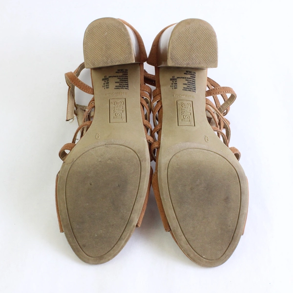 Brash Brown Strappy Faux Suede 4" Block Heel Womens Size 9