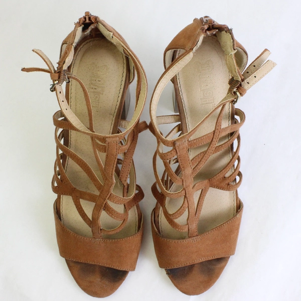 Brash Brown Strappy Faux Suede 4" Block Heel Womens Size 9