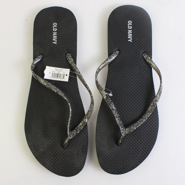 Old Navy Glitter Flip-Flops Black Sole With Glitter Thong Strap Women's Size 9
