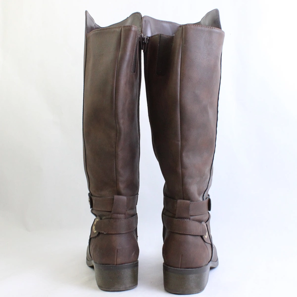 Unbranded Brown Faux Leather Knee High Boots 1.5" Block Heel Womens Size 10