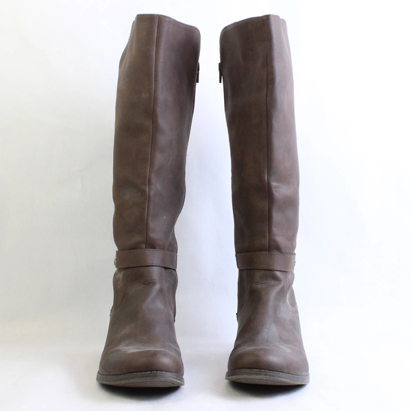 Unbranded Brown Faux Leather Knee High Boots 1.5" Block Heel Womens Size 10