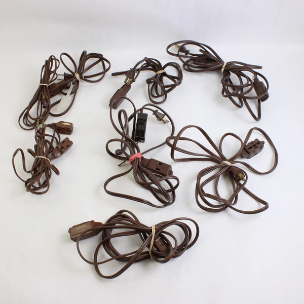 Lot of 8 Brown 3-Outlet Extension Cords 6 ft to 15 ft