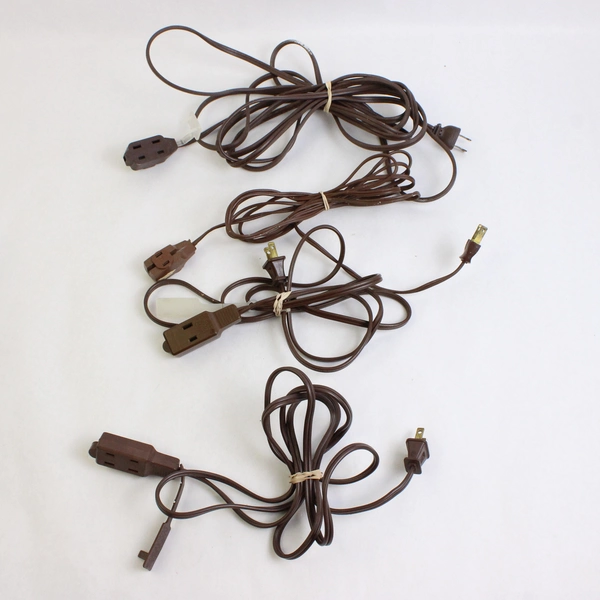 Lot of 8 Brown 3-Outlet Extension Cords 6 ft to 15 ft
