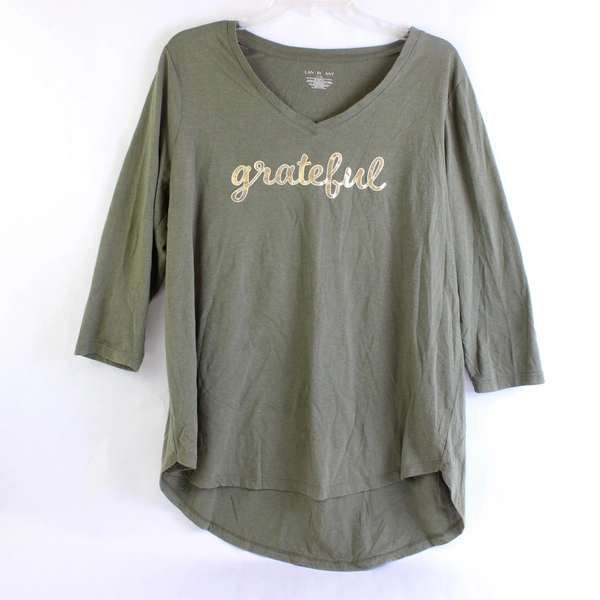 Lane Bryant 3/4-Sleeve Green T-Shirt Gold Grateful Spell Out Women's 14/16