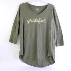 Lane Bryant 3/4-Sleeve Green T-Shirt Gold Grateful Spell Out Women's 14/16