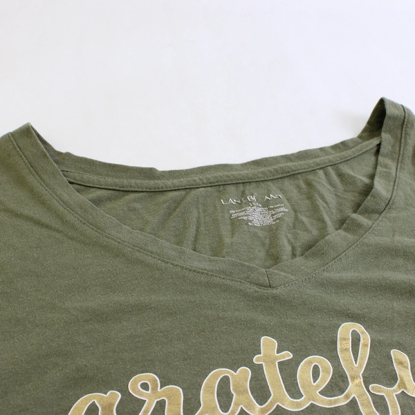 Lane Bryant 3/4-Sleeve Green T-Shirt Gold Grateful Spell Out Women's 14/16