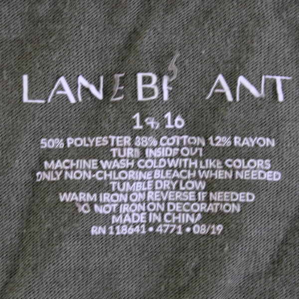 Lane Bryant 3/4-Sleeve Green T-Shirt Gold Grateful Spell Out Women's 14/16