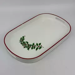 Home For Christmas White Lacquerware Holly Pattern Tray 19 Inch