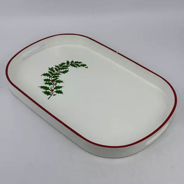 Home For Christmas White Lacquerware Holly Pattern Tray 19 Inch