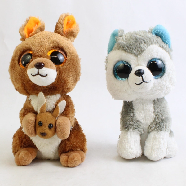 Lot of 2 Ty 7" Plush Animals Kangaroo and Wolf Soft Stuffed Toys