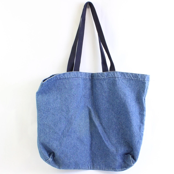 Hand-Painted Embroidered Floral and Butterfly Design Denim Tote Bag