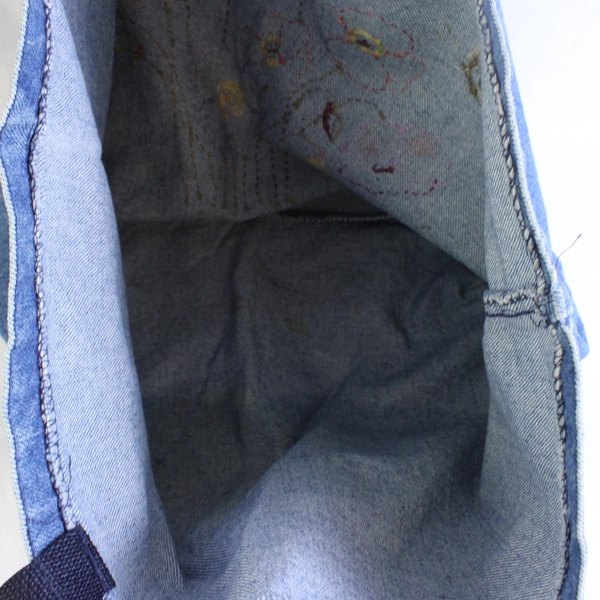 Hand-Painted Embroidered Floral and Butterfly Design Denim Tote Bag