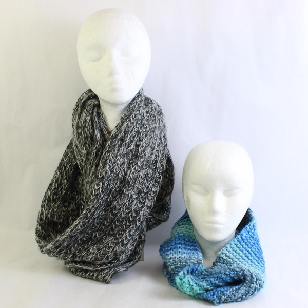 Lot of 2 Women's Knit Loop Scarves Gray and Blue