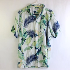 Tommy Bahama Green and Blue Palm Leaf Print Silk Button-Up Men's Large