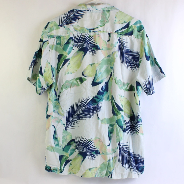 Tommy Bahama Green and Blue Palm Leaf Print Silk Button-Up Men's Large