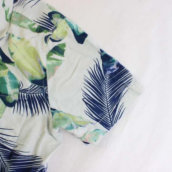 Tommy Bahama Green and Blue Palm Leaf Print Silk Button-Up Men's Large
