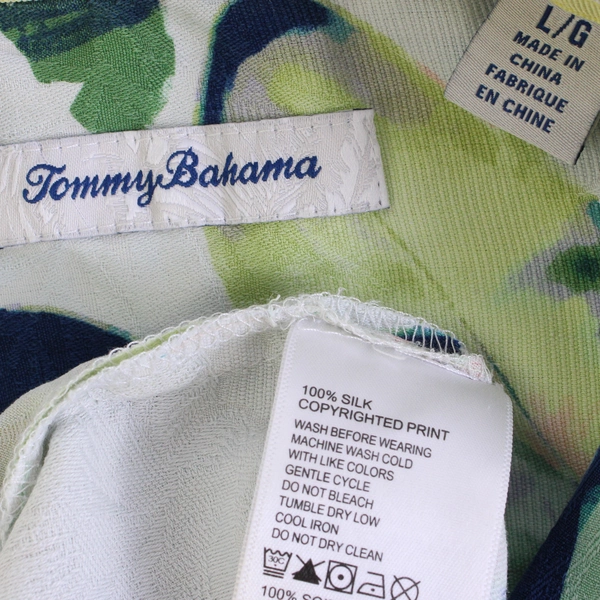 Tommy Bahama Green and Blue Palm Leaf Print Silk Button-Up Men's Large