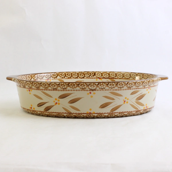Temp-Tations Old World Brown Pattern 3 Qt Oval Casserole Oven Handled Dishshware