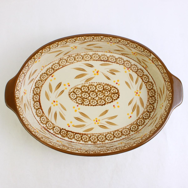 Temp-Tations Old World Brown Pattern 3 Qt Oval Casserole Oven Handled Dishshware