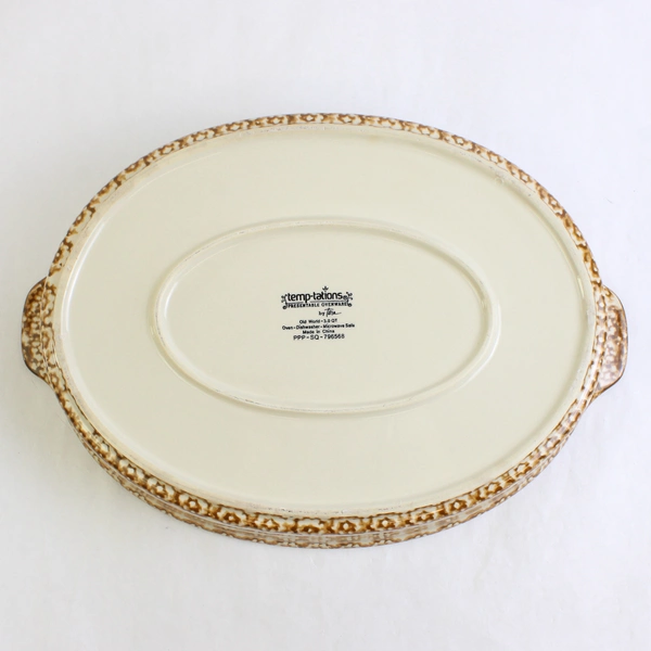 Temp-Tations Old World Brown Pattern 3 Qt Oval Casserole Oven Handled Dishshware