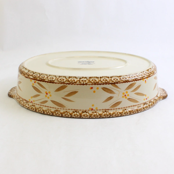Temp-Tations Old World Brown Pattern 3 Qt Oval Casserole Oven Handled Dishshware